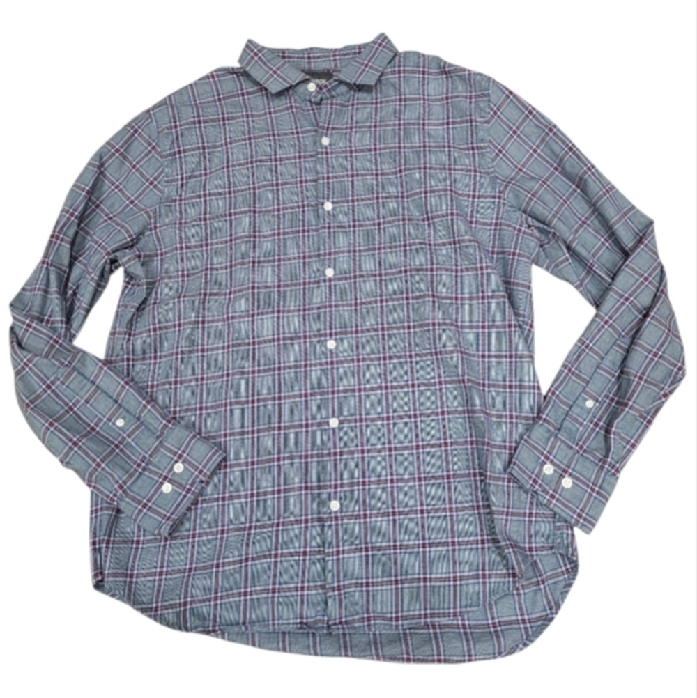 BONOBOS Slim Fit Button Down Long Sleeve Oxford Plaid Shirt Mens XL